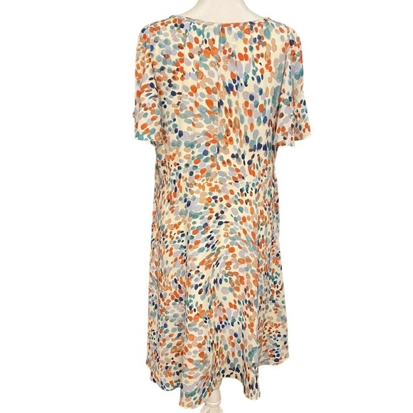 Anthro Maeve Womens Multicolor Cold Shoulder V Neck Spotted Shift Dress Sz Small - Picture 6 of 10